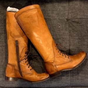 Frye -  Camel  High Riding Boot with Front small Tie and side Zipper